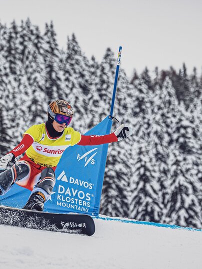 Snowboarderin am Jakobshorn beim World Cup am Bolgen, Davos. | © Davos Klosters Mountains 